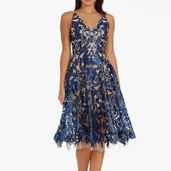 Dress the Population Dresses & Skirts - Dress the Population Navy and Nude Sequin Dress